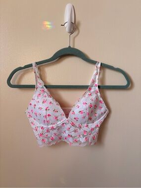 PINK Victoria's Secret White Lace Bralette with Pink Floral Print XS